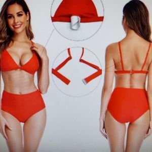 Womens bathing suits triangle twidt front bikini high waisted bottoms 2 pieces